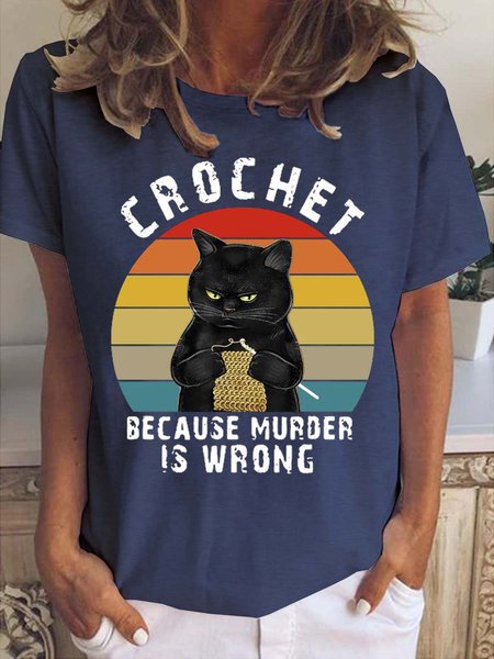 Black Cat Crochet Because Murder Is Wrong Women's Short Sleeve T-Shirt, T-shirts, Lilicloth.com