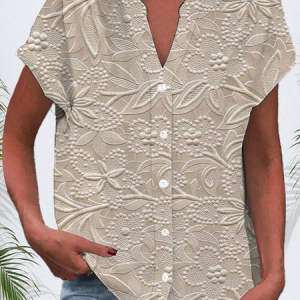 V Neck Short Sleeve Floral Printing Button Up Shirt Shirt For Women, Shirts, color:As Picture|size:4XL, catalog Noracora shop