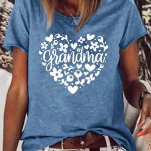 Women's Grandma Heart Casual Cotton-Blend T-Shirt, T-shirts, Lilicloth.com