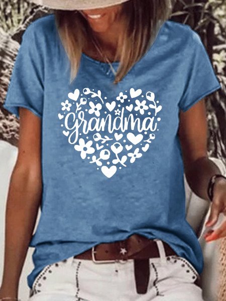 Women's Grandma Heart Casual Cotton-Blend T-Shirt, T-shirts, Lilicloth.com