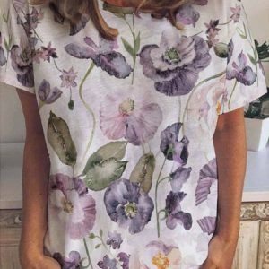 Purple Poppies Women's Short Sleeve T-Shirt, T-shirts, Lilicloth.com