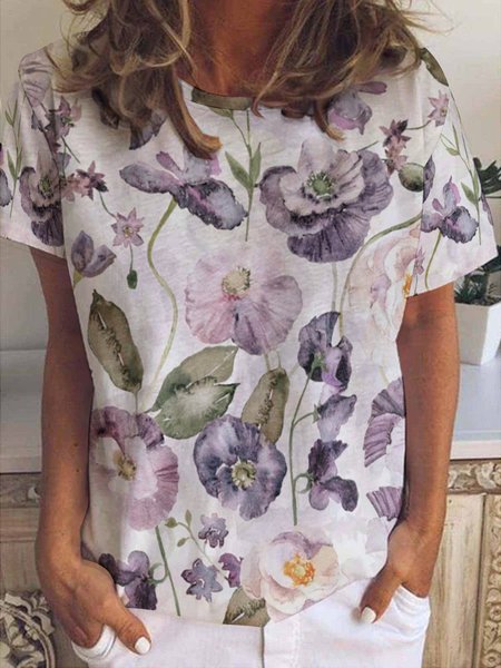 Purple Poppies Women's Short Sleeve T-Shirt, T-shirts, Lilicloth.com