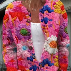 Crew Neck Loose Casual 3D Printing Cardigan, Cardigans, Lilicloth.com