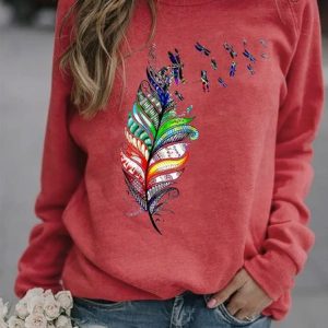 Women's Crew Neck Dragonfly Casual Spring/Fall Long Sleeve Sweatshirt, JustFashionNow Sweatshirts & Hoodies, color:Red|size:3XL,