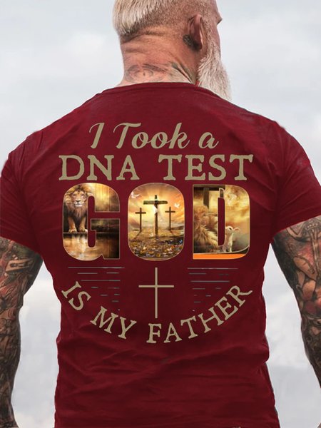 Men's Christian DNA Test God is My Father Crew Neck Casual Cotton T-Shirt, T-shirts, Lilicloth.com