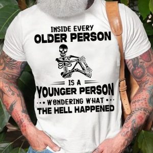 Men's Funny Lettter Inside Every Older Person Casual Cotton T-Shirt, T-shirts, Lilicloth.com