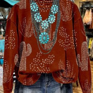 Women's Vintage Print Casual Sweatshirt, Hoodies&Sweatshirts, Lilicloth.com