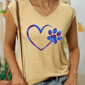 Lilicloth X Paula Heart Animal And Paw Women's V Neck Casual Tank Top, Tank Tops, Lilicloth.com