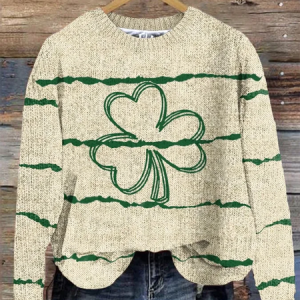 Casual St. Patrick's Day Green Leaf Pattern Crew Neck Festival Sweatshirt, Hoodies & Sweatshirts, color:Khaki|size:5XL, catalog Noracora shop