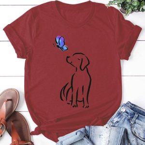 Women's Pup Funny Print Casual Short Sleeve T-Shirt, T-shirts, Lilicloth.com