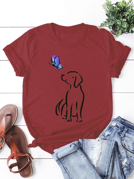Women's Pup Funny Print Casual Short Sleeve T-Shirt, T-shirts, Lilicloth.com