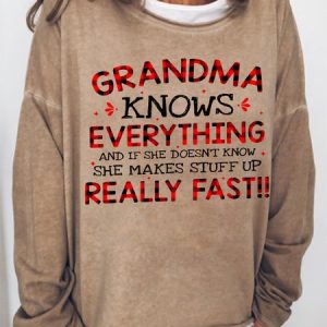 Women Grandma Knows Everything Perfect Plaid Cotton-Blend Sweatshirt, Hoodies&Sweatshirts, Lilicloth.com