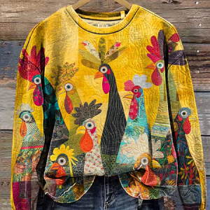 Sunrise Roosters Art Print Casual Sweatshirt, Hoodies&Sweatshirts, Lilicloth.com