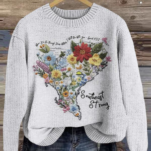 Crew Neck Maple Leaf Casual Knitted Sweater, Sweaters, Lilicloth.com