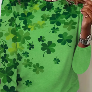 Women's Long Sleeve Tee T-shirt Spring/Fall Shamrock St. Patrick's Day Floral Casual Top, JustFashionNow T-Shirts, color:Green|size:3XL