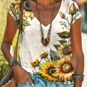 Women's Ombre Short Sleeve Tee T-shirt V Neck Casual Summer Top, JustFashionNow T-Shirts, color:White|size:5XL,
