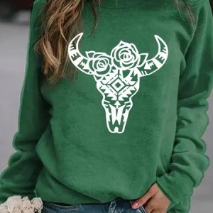 Aztec Cow Skull Western Sweatershirt, Hoodies&Sweatshirts, Lilicloth.com