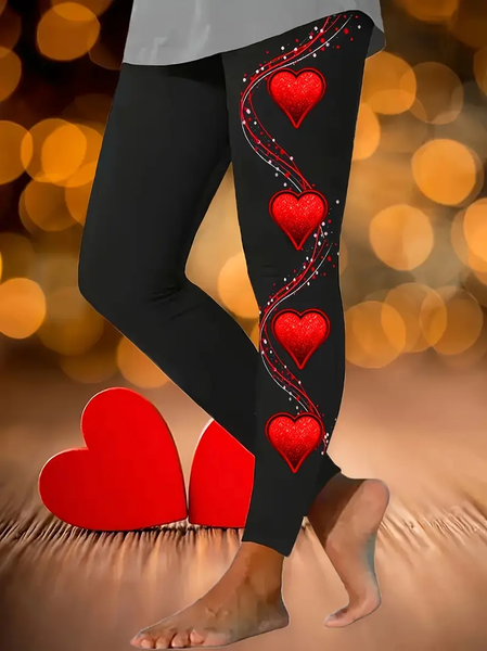 Women's Casual Heart/Cordate Jersey All Season Printing Long Leggings, JustFashionNow Leggings, color:Red|size:XXL,