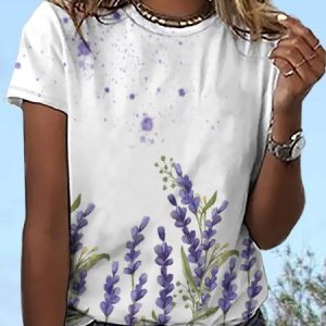 Lilicloth x Iqs Plant Floral Women's Crew Neck Casual T-Shirt, T-shirts, Lilicloth.com