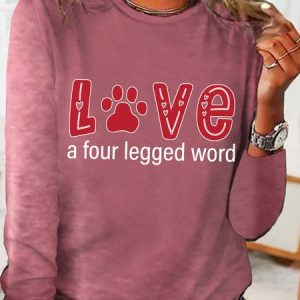 Women’s Love A For Legged Word Simple Regular Fit Heart Dog Lover Long Sleeve Top, Long sleeves, Lilicloth.com