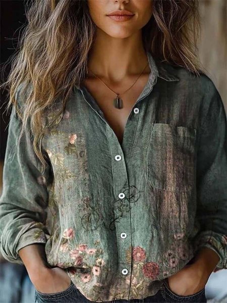 Loose Ethnic Vintage Shawl Collar Shirt, Blouses, Lilicloth.com