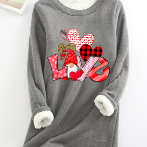 Valentine's Day Gnome Print Casual Fluff Fleece Fabric Sweatshirt, Hoodies&Sweatshirts, Lilicloth.com