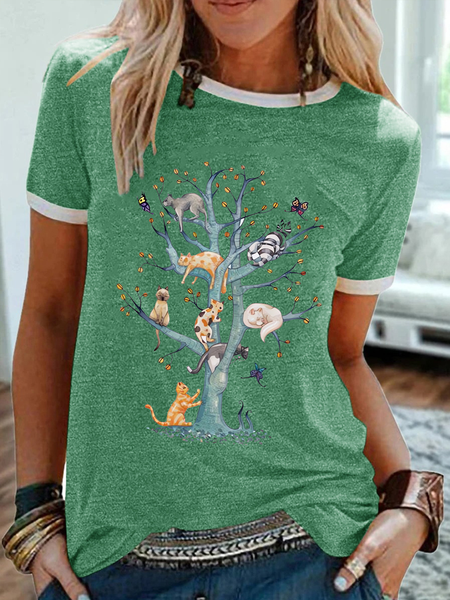 Women's Funny Cat Lover Simple Crew Neck Regular Fit T-Shirt, T-shirts, Lilicloth.com