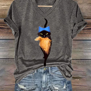 Women's Pussy Hat Cat&Orange Feminist Print T-Shirt, T-shirts, Lilicloth.com