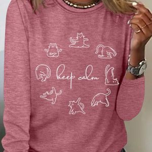 Cute Yoga Cat Casual Long Sleeve Shirt, Long sleeves, Lilicloth.com