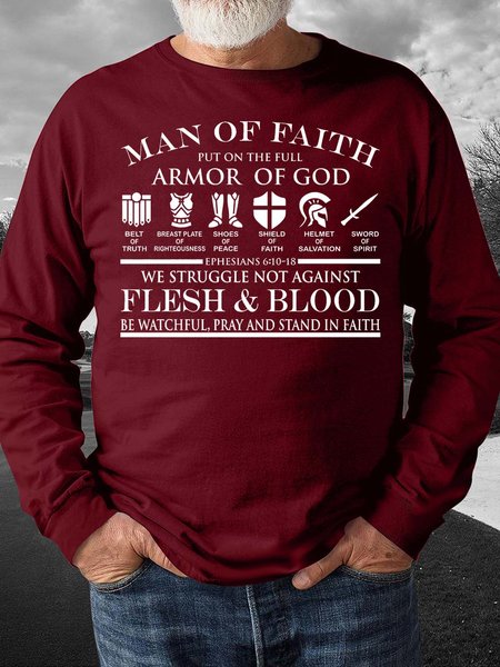 Men’s Man Of Faith Put On The Full Armor Of God Casual Regular Fit Crew Neck Sweatshirt, Hoodies&Sweatshirts, Lilicloth.com
