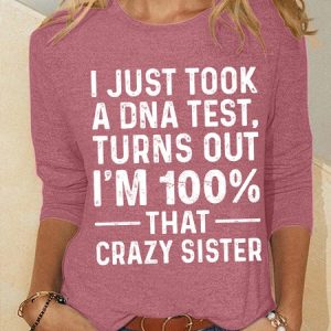 Women's Funny Word Crazy Sister Text Letters Simple Long Sleeve Top, Long sleeves, Lilicloth.com