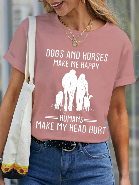 Women's Horse's Lover Gift Dogs And Horses Make Me Happy Humans Make My Head Hurt Casual T-Shirt, T-shirts, Lilicloth.com