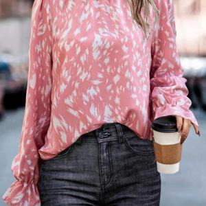 Women's Zebra Long Sleeve Blouse_ Spring/Fall Peplum Mock Neck Daily Casual Top, JustFashionNow Shirts, color:Pink|size:XXL,