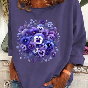 Alzheimer's Awareness Purple Floral Print Casual Sweatshirt, Hoodies&Sweatshirts, Lilicloth.com