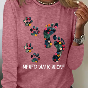Never Walk Alone Paw Dog Flower Casual Long Sleeve Shirt, Long sleeves, Lilicloth.com