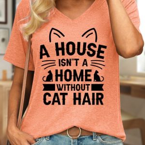 Lilicloth X Jessanjony A House Isn't A Home Without Cat Hair Women's V Neck T-Shirt, T-shirts, Lilicloth.com