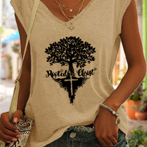 Women's Rooted In Christ Tree Simple Regular Fit Tank Top, Tank Tops, Lilicloth.com