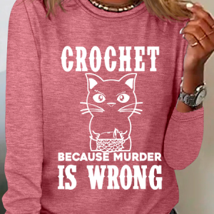 Crochet Because Murder Is Wrong Casual Long Sleeve Shirt, Long sleeves, Lilicloth.com