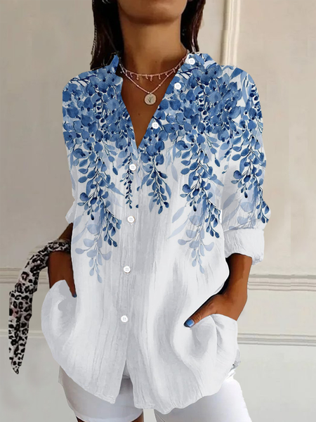 Women's Long Sleeve Shirt Spring/Fall As Picture Floral Buckle Shirt Collar Daily Going Out Casual Top, Blouses, Lilicloth.com - Image 10