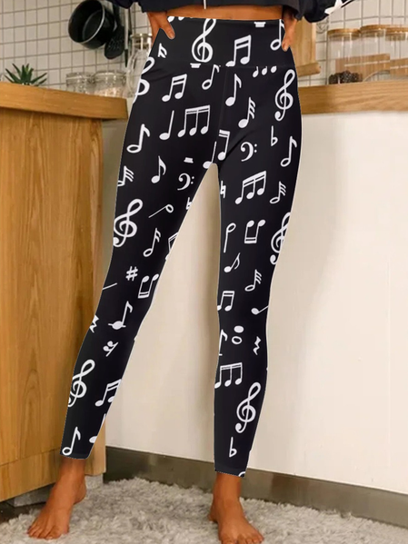 Women Music Simple Regular Fit Leggings, Leggings, Lilicloth.com