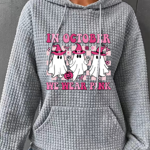 In October We Wear Pink Wizard Ghosts Breast Cancer Awareness Halloween Simple Loose Hoodie, Hoodies&Sweatshirts, Lilicloth.com
