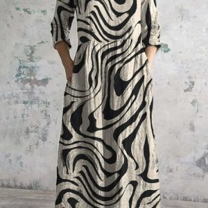 Geometric Line V-neck Long Sleeve Dress, Dresses, Lilicloth.com