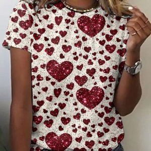 Sparkling Love Pattern Short Sleeve T-shirt, T-shirts, Lilicloth.com