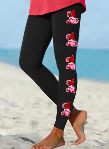 Women's Cute Gnomes Regular Fit Hear Simple Leggings, Leggings, Lilicloth.com