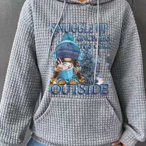 Snuggle Up Gnomies It's Cold Outside Loose Simple Christmas Cotton-Blend Hoodie, Hoodies&Sweatshirts, Lilicloth.com