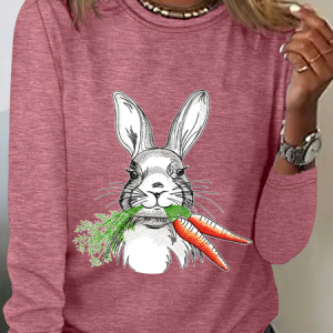 Embroidered Easter Day Casual Long Sleeve Shirt, Long sleeves, Lilicloth.com