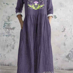 Women Floral V Neck Long Sleeve Comfy Vintage Maxi Dress, Maxi, color:Light Purple|size:5XL, catalog Noracora shop