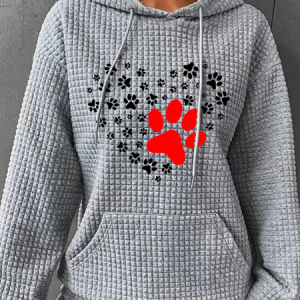 Women's Dog Paw Heart Dog Lovers Casual Hoodie Simple Dog Hoodie, Hoodies&Sweatshirts, Lilicloth.com