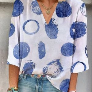Polka Dot Print Long Sleeve V-Neck Blouses, Blouses, Lilicloth.com