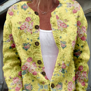 Crew Neck Vintage Knitted Loose Cardigan, Cardigans, Lilicloth.com